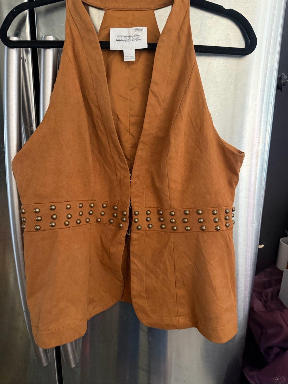 Studded Suede Halter Vest - Rust Tan